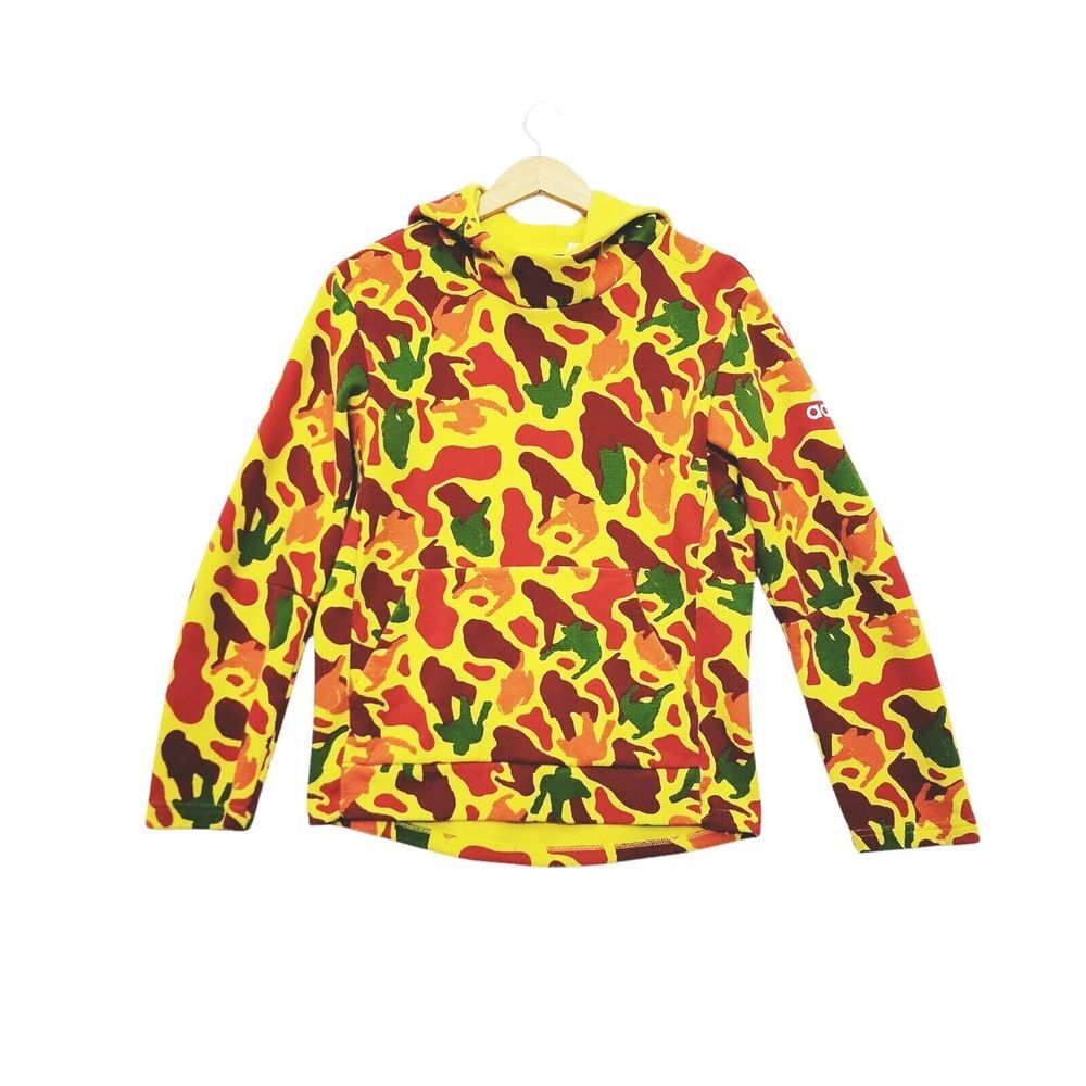 Adidas x NERD Pharrell Williams Champ Yellow Camo ERG Glo Hoodie DG8618 Small